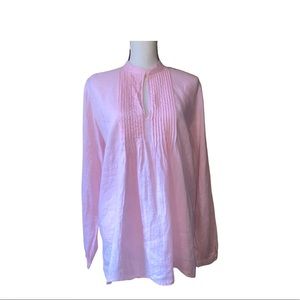 Lauren women’s top. Pink linen, long sleeved with pleating. Sz. L